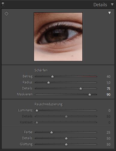 Nikon Z 35mm 1.8 S Lightroom Schärfeeinstellungen